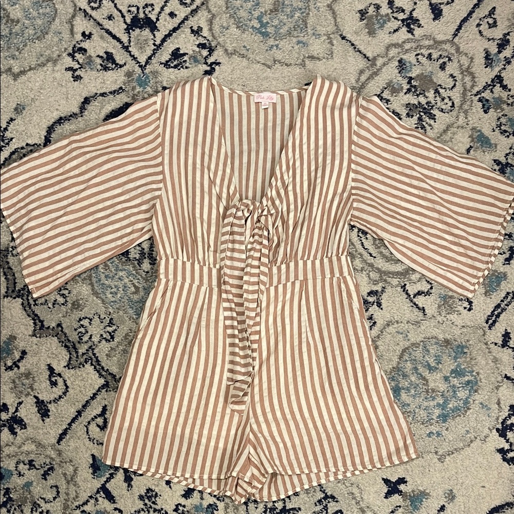 Striped Beige and White Romper